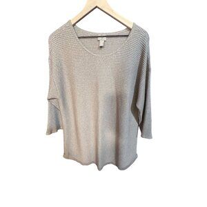Metallic Beige Ribbed 3/4 Sleeve Knit Top By‎ Chicos Size 3 XL